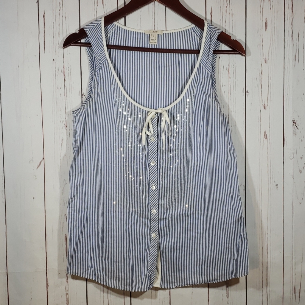 J. Crew blue/white striped sequin tank size 2